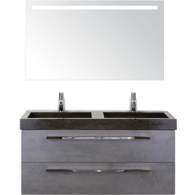 Seville Badmeubelset 120 cm - 2 Laden Beton Antraciet - Wastafel Lucca Dubbel met Sence Spiegel