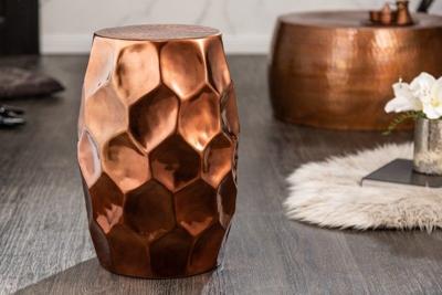 Handgemaakte bijzettafel ORGANIC ORIENT 50cm koper metaal gehamerd ontwerp honingraat rond - 40229