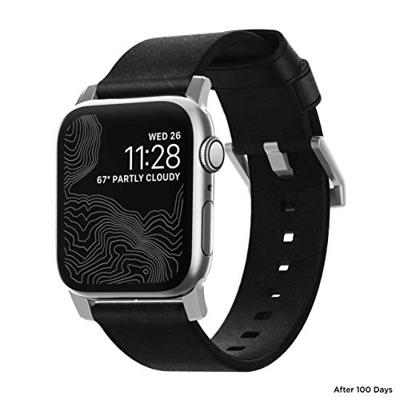 Nomad Modern leather band black / silver hardware (45-49mm) - Black