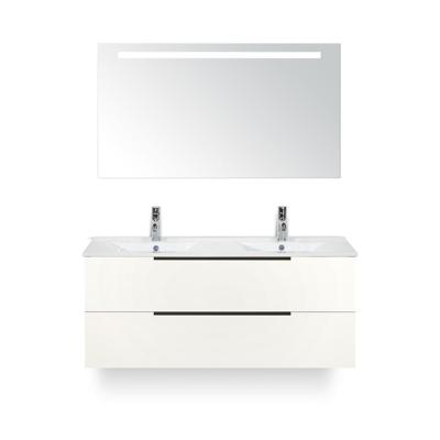 Seville Badmeubelset 120 cm - 2 laden Wit Hoogglans Edge - Wastafel Enjoy Dubbel - met Sence Spiegel