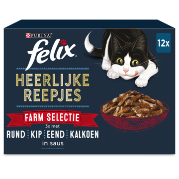 Felix Heerlijke Reepjes Farm Selectie met rund, kip, eend, kalkoen in saus natvoer kat 4 x (12 x 80 g) Felix Heerlijke Reepjes Farm Selectie met rund, kip, eend, kalkoen in saus natvoer kat 4 x (12 x 80 g)