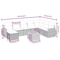 9-delige Loungeset met kussens poly rattan beige - thumbnail
