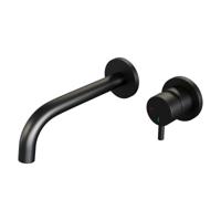 Inbouw Wastafelmengkraan Brauer Black Edition Coldstart Gebogen Uitloop Korte Ronde Hendel Rechts Mat Zwart Met Rozetten Brauer - thumbnail