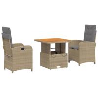 3-delige Tuinset met kussens poly rattan beige - thumbnail