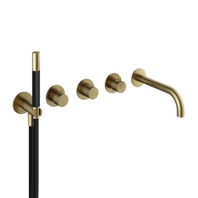 Hotbath Cobber Afbouwdeel - Inbouw Badthermostaat met 2 Stopkranen met Uitloop BB - Living Colours Vormen een Poetsbaar Patina - Geborsteld Messing PVD