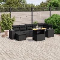 8-delige Loungeset met kussens poly rattan zwart - thumbnail