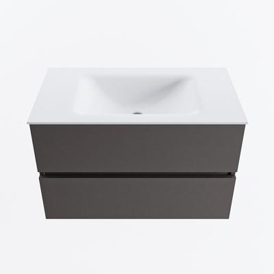 MONDIAZ VICA 80cm badmeubel onderkast Dark Grey 2 lades. Wastafel CLOUD midden 1 kraangat, kleur Talc.