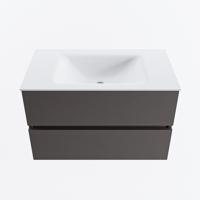 MONDIAZ VICA 80cm badmeubel onderkast Dark Grey 2 lades. Wastafel CLOUD midden 1 kraangat, kleur Talc. - thumbnail