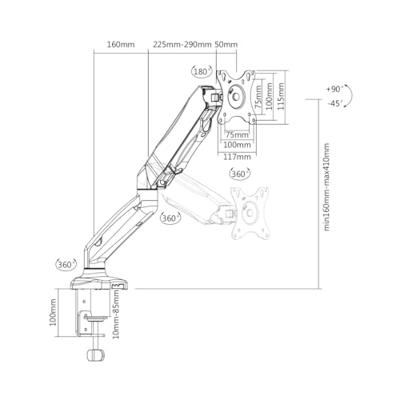 My Wall HL 16 WL Monitor-tafelbeugel 1-voudig 43,2 cm (17) - 81,3 cm (32) Wit Draaibaar, Kantelbaar
