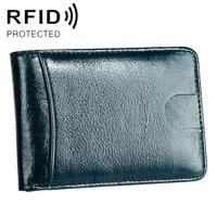 KB186 Antimagnetic RFID Mini Crazy Horse Texture Leather Billfold Card Wallet for Men and Women (Blue) - thumbnail