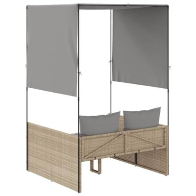 Ligbed tweepersoons met dak en gordijn poly rattan beige Ligbed tweepersoons met dak en gordijn poly rattan beige