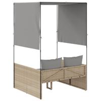 Ligbed tweepersoons met dak en gordijn poly rattan beige - thumbnail