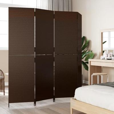 Kamerscherm 4 panelen poly rattan bruin