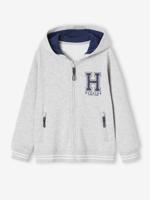 Jongenssweater met rits en capuchon. gemêleerd grijs - thumbnail