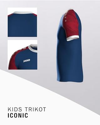 JAKO 4224K Shirt Iconic Km Kids - Navy/Chillrood - 152