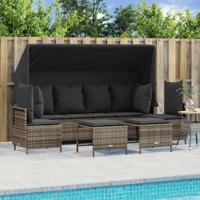 5-delige Loungeset met kussens poly rattan grijs - thumbnail