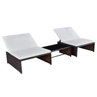 Ligbedden 2 st met tafel poly rattan bruin - thumbnail
