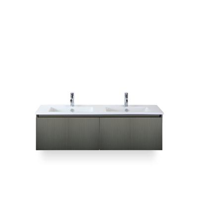 Frozen 3d Badmeubelset 140 cm - Greeplijst in kleur - Petrol Mat - Keramische Wastafel Wit 2 kraangaten