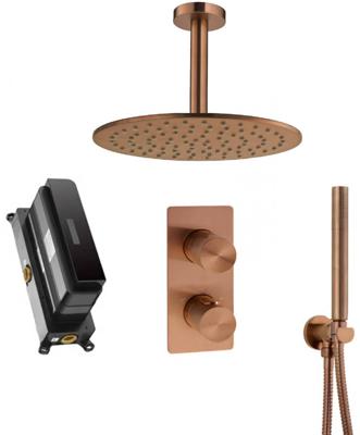 Ben Engraved Cross Slim inbouw regendoucheset Ø25cm met plafondaansluiting geborsteld koper pvd