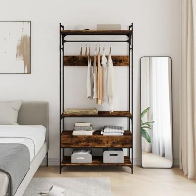 Kledingkast met lades 89x39x184,5 cm bewerkt hout gerookt eiken Kledingkast met lades 89x39x184,5 cm bewerkt hout gerookt eiken