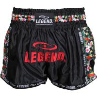 Legend Sports Kickboksshort Bird - Flower Dames Satijn Zwart Mt S - thumbnail