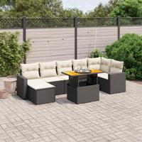 8-delige Loungeset met kussens poly rattan zwart - thumbnail
