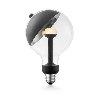 Design LED Lichtbron Move Me - Zwart/Zilver - G120 Sphere LED lamp - 12/12/18.6cm - Met verstelbare diffuser via magneet - geschikt voor E27 fitting - Dimbaar - 5W 400lm 2700K - warm wit licht