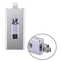 RQW-02 3 in 1 USB 2.0 & 8 Pin & Micro USB 64GB Flash Drive voor iPhone & iPad & iPod & meeste Android Smartphones & PC Computer(Silver) - thumbnail