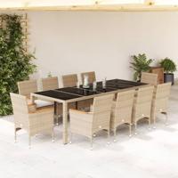 11-delige Tuinset met kussens poly rattan en glas beige - thumbnail