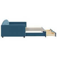 Slaapbank met onderschuifbed en lades 100x200 cm fluweel blauw - thumbnail