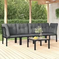 5-delige Loungeset poly rattan zwart en grijs - thumbnail