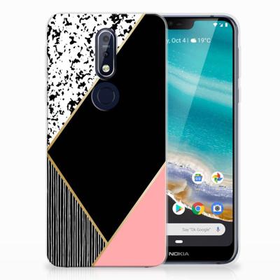 Nokia 7.1 | TPU Hoesje | Zwart Roze Vormen Nokia 7.1 | TPU Hoesje | Zwart Roze Vormen