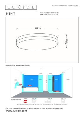 Lucide BISKIT - Plafonnière Badkamer - Ø 40 cm - LED - 1x36W 2700K - IP44 - Bewegingssensor - Wit