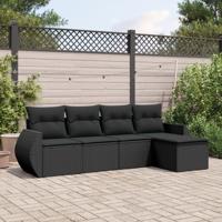 5-delige Loungeset met kussens poly rattan zwart - thumbnail