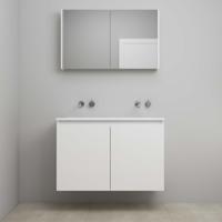 On-Line Badkamermeubelset - 100 cm - Voorgemonteerd - Greeploos 2 Deuren - Acryl Wastafel - zonder Kraangat - Spiegelkast - Hoogglans Wit - thumbnail
