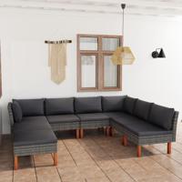 8-delige Loungeset met kussens poly rattan grijs - thumbnail