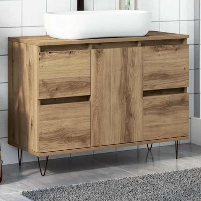 Badkamerkast 80x33x60 cm bewerkt hout artisanaal eikenkleurig