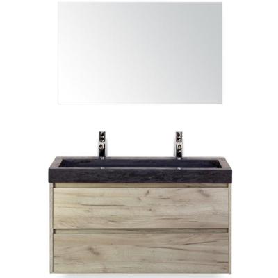 Dante Badmeubelset 100 cm - Craft Oak - Wastafel Hardsteen Wit Lucca 2 Kraangaten met Spiegel