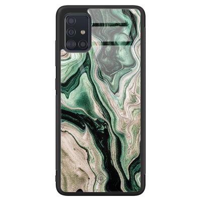Samsung Galaxy A51 glazen hardcase - Green waves