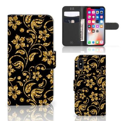 Apple iPhone X | Xs Hoesje Gouden Bloemen Apple iPhone X | Xs Hoesje Gouden Bloemen