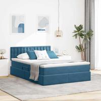 Opslag bed met matras Donkerblauw 140 x 200 cm Fluweel - thumbnail