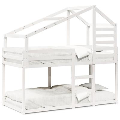 Stapelbed met bedhuis massief grenenhout wit 80x200 cm - thumbnail