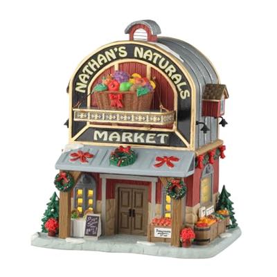 Lemax nathan&apos;s naturals market verlicht kersthuisje Harvest Crossing 2025 - thumbnail