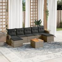 8-delige Loungeset met kussens poly rattan grijs - thumbnail