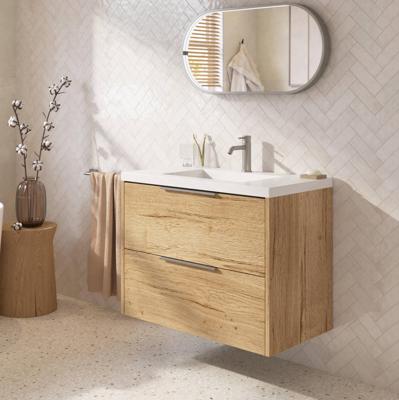 Saqu Lima badmeubel incl. glans witte wastafel 80x46x64cm eiken marcato - rvs greep