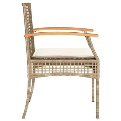Tuinstoelen 4 st met kussens poly rattan en acaciahout beige