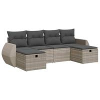 6-delige Loungeset met kussens poly rattan lichtgrijs - thumbnail