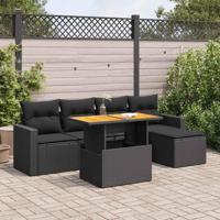 6-delige Loungeset met kussens poly rattan zwart - thumbnail