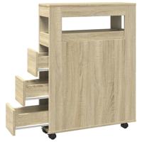 Badkamerkast smal met wielen bewerkt hout sonoma eikenkleurig - thumbnail