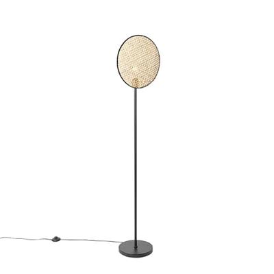 QAZQA Landelijke vloerlamp zwart met rotan 35 cm - Kata